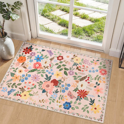 PLHXFR Area Rug Living Room: 5x7 Floral Washable Boho Carpet Dark Green