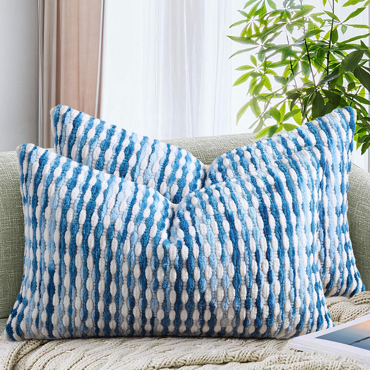 AmHoo Set of 2 Boho Chenille Pillow Cover Decorative Tufted Pillowcase for Couch Bed Sofa Bedroom Living Room Modern 18 x 18-Inch Brown