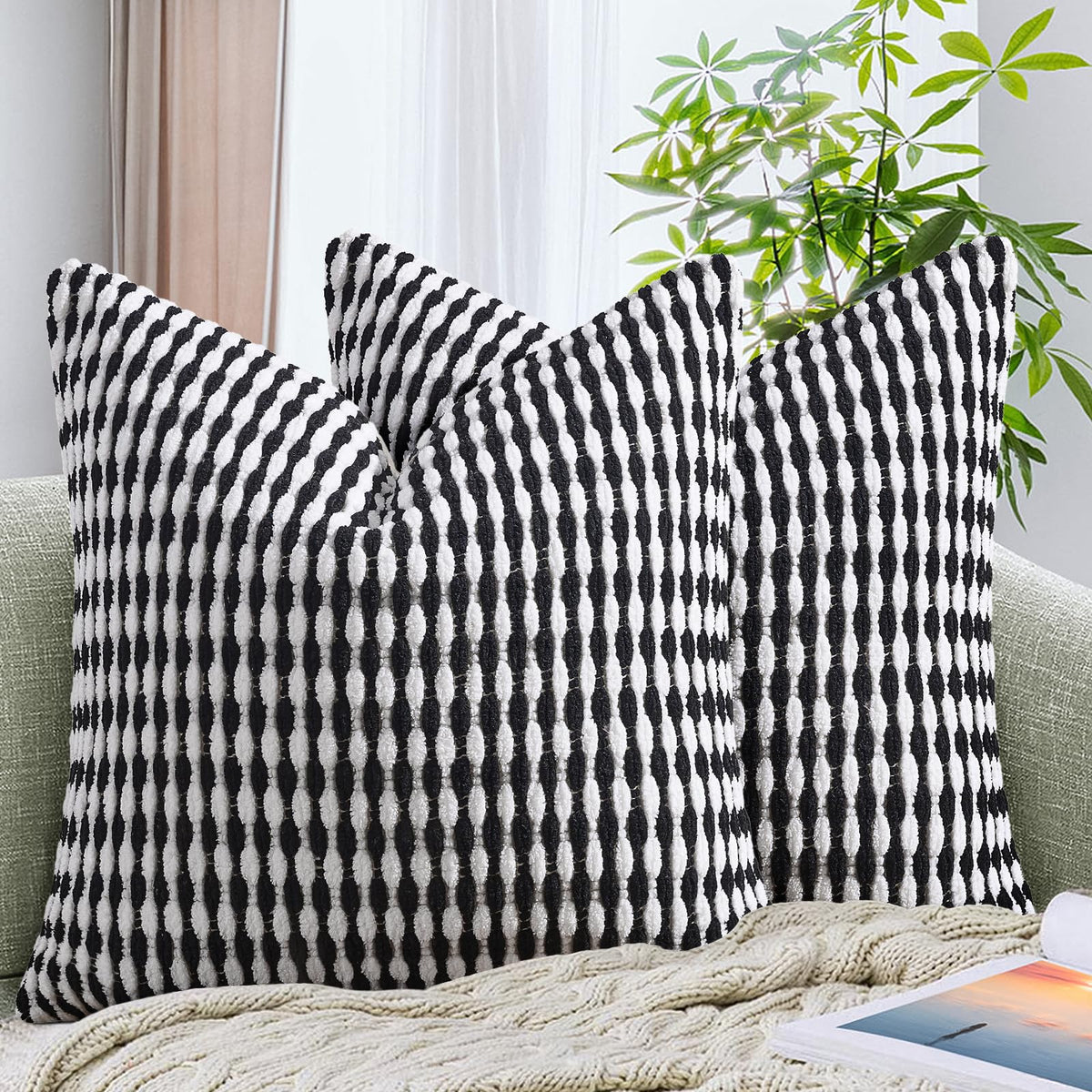 AmHoo Set of 2 Boho Chenille Pillow Cover Decorative Tufted Pillowcase for Couch Bed Sofa Bedroom Living Room Modern 18 x 18-Inch Brown