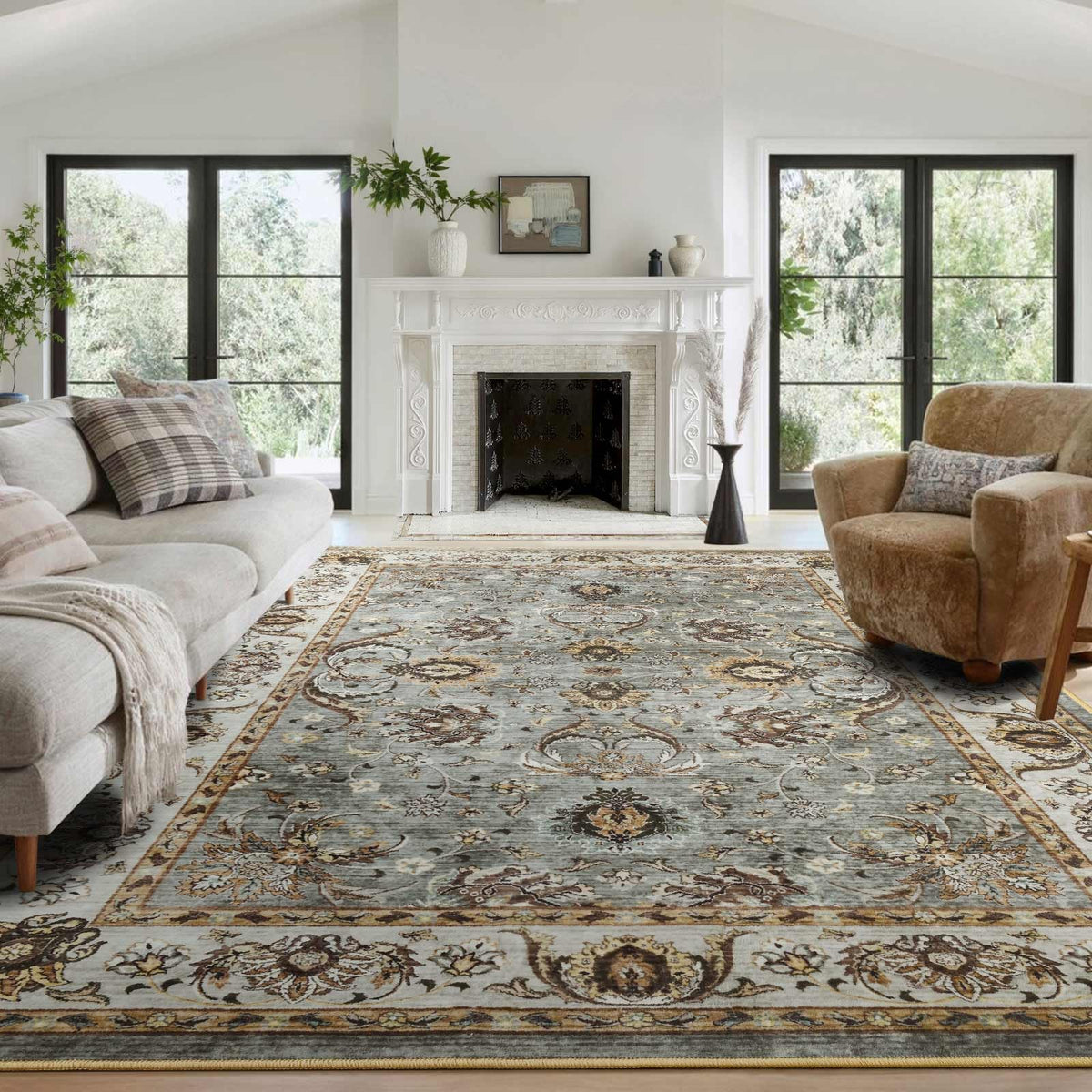 6x9 Ft Abstract Washable Area Rugs for Living Room Blue
