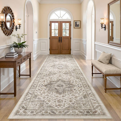 cotiled 5x7 Area Rug for Living Room, Washable, Traditional, Beige