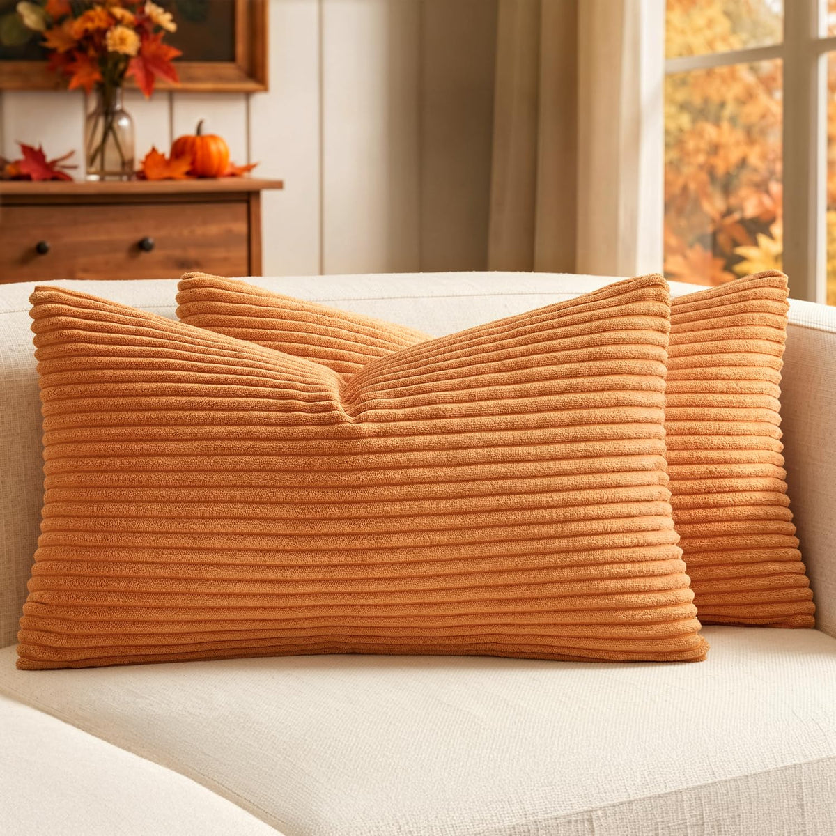 MIULEE Fall Decorative Corduroy Throw Pillow Covers Set of 2 18x18 Orange