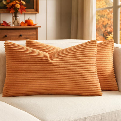 MIULEE Fall Decorative Corduroy Throw Pillow Covers Set of 2 18x18 Orange