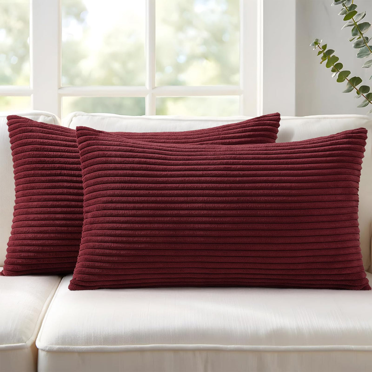 Mecatny Corduroy Fall Throw Pillow Covers 18x18 Set of 2 Olive Green