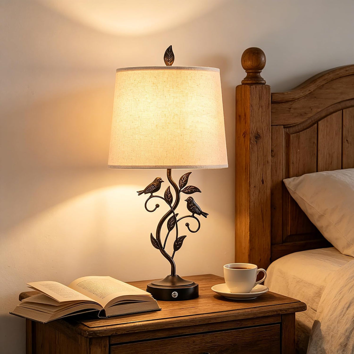 27" Touch Farmhouse Bird Table Lamps for Living Room with 2 USB C+A Ports