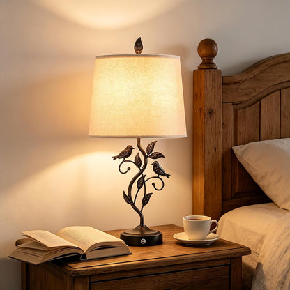 27" Touch Farmhouse Bird Table Lamps for Living Room with 2 USB C+A Ports