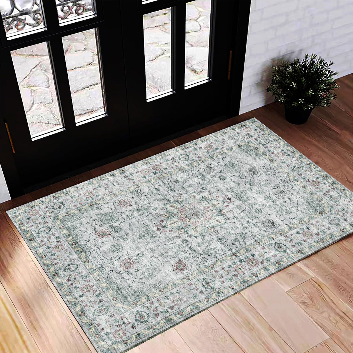 CHAMPLANT 6'x9' Washable Vintage Area Rug Boho Chic Medallion Distressed Design Non-Shedding Easy Care Ideal for High Traffic Areas in Living Room Bedroom Kitchen Office Large Carpet