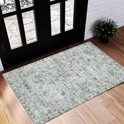 CHAMPLANT 6'x9' Washable Vintage Area Rug Boho Chic Medallion Distressed Design Non-Shedding Easy Care Ideal for High Traffic Areas in Living Room Bedroom Kitchen Office Large Carpet