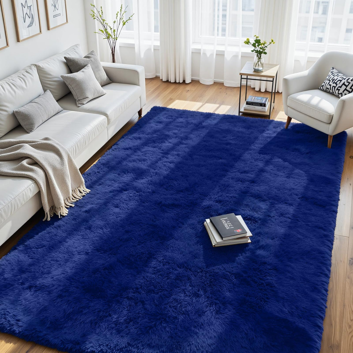 8x10 Fluffy Area Rug for Living Room: Non-Slip Grey Camel Bedroom Carpet