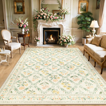 PLHXFR Area Rug Living Room: 5x7 Floral Washable Boho Carpet Dark Green
