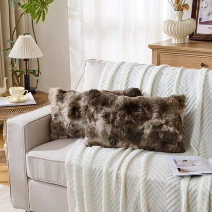 Cheetah Print Faux Fur Fluffy Pillowcases,Plush Soft Throw Pillow Covers, Fuzzy Decorative Leopard Print Pillow Cases, Furry Brown Leopard Cushion Covers for Couch Sofa-18x18 inch Set of 2