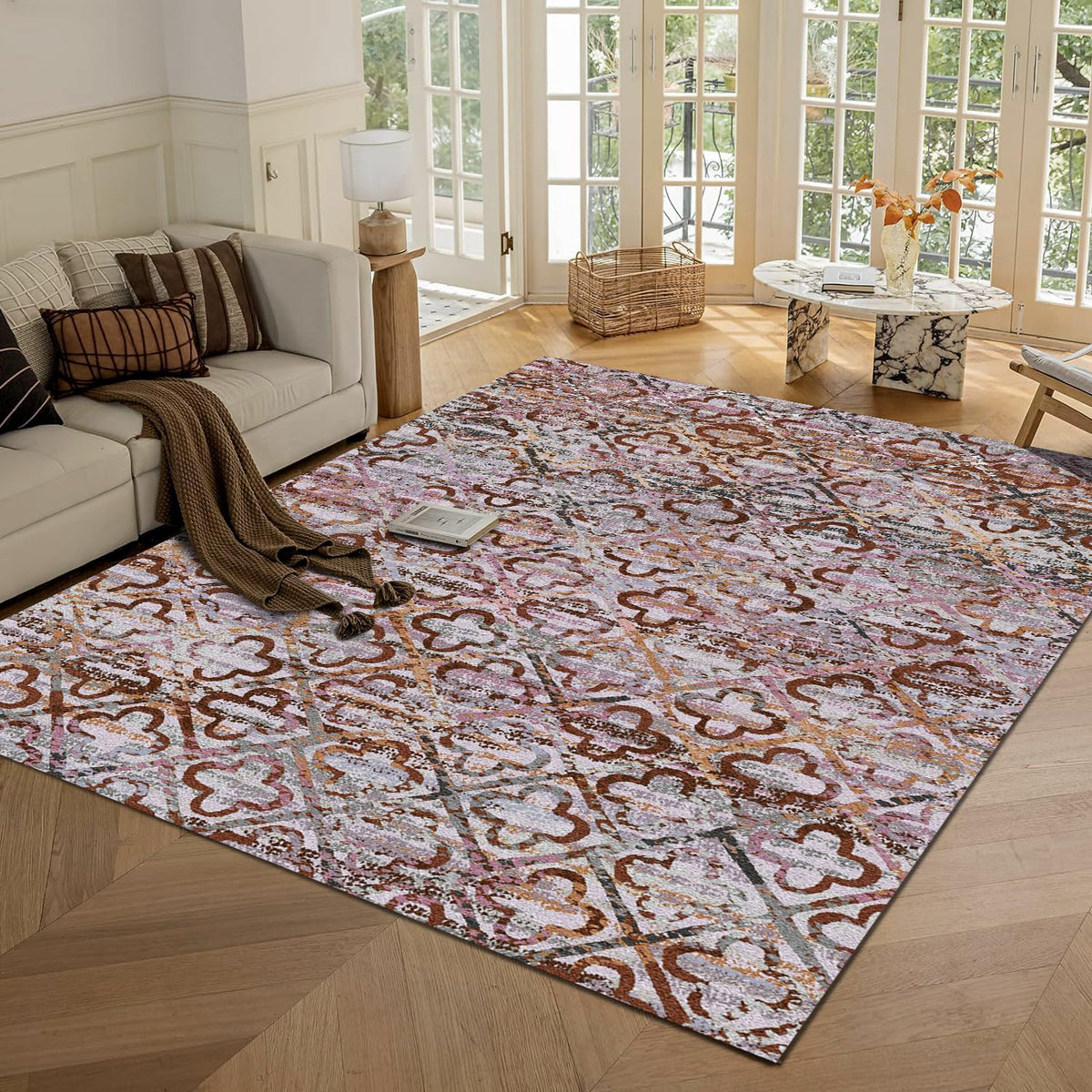 RUGSURE Washable Area Rugs - Perfect for Living Room, Bedroom, Kids Room, Nursery - Stain & Water Resistant Non-Slip, Pet & Child Friendly, Vintage Tribal Area Rugs (Green, 5' x 7')
