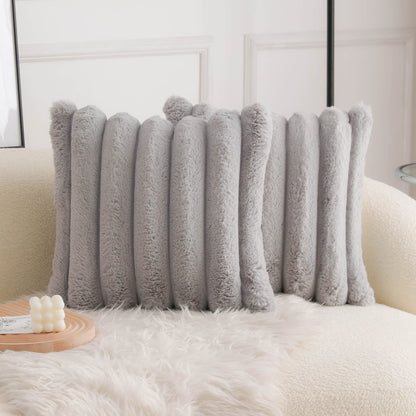 Neelvin Pink Faux Fur Cozy Soft Striped Decorative Throw Pillow Covers 18x18 inch Set of 2,Velvet Pillowcase Cushion Case for Sofa Couch