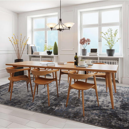 Modern Abstract 3x5 Rug, Non Slip Entryway Rug, Soft Machine Washable Rugs for Indoor Entry, Low Pile Stain Resistant Distressed Rug for Living Room, Bedroom, Dark Grey Blue