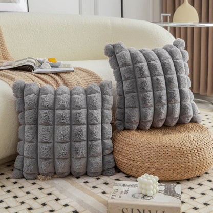 Neelvin Pink Faux Fur Cozy Soft Striped Decorative Throw Pillow Covers 18x18 inch Set of 2,Velvet Pillowcase Cushion Case for Sofa Couch