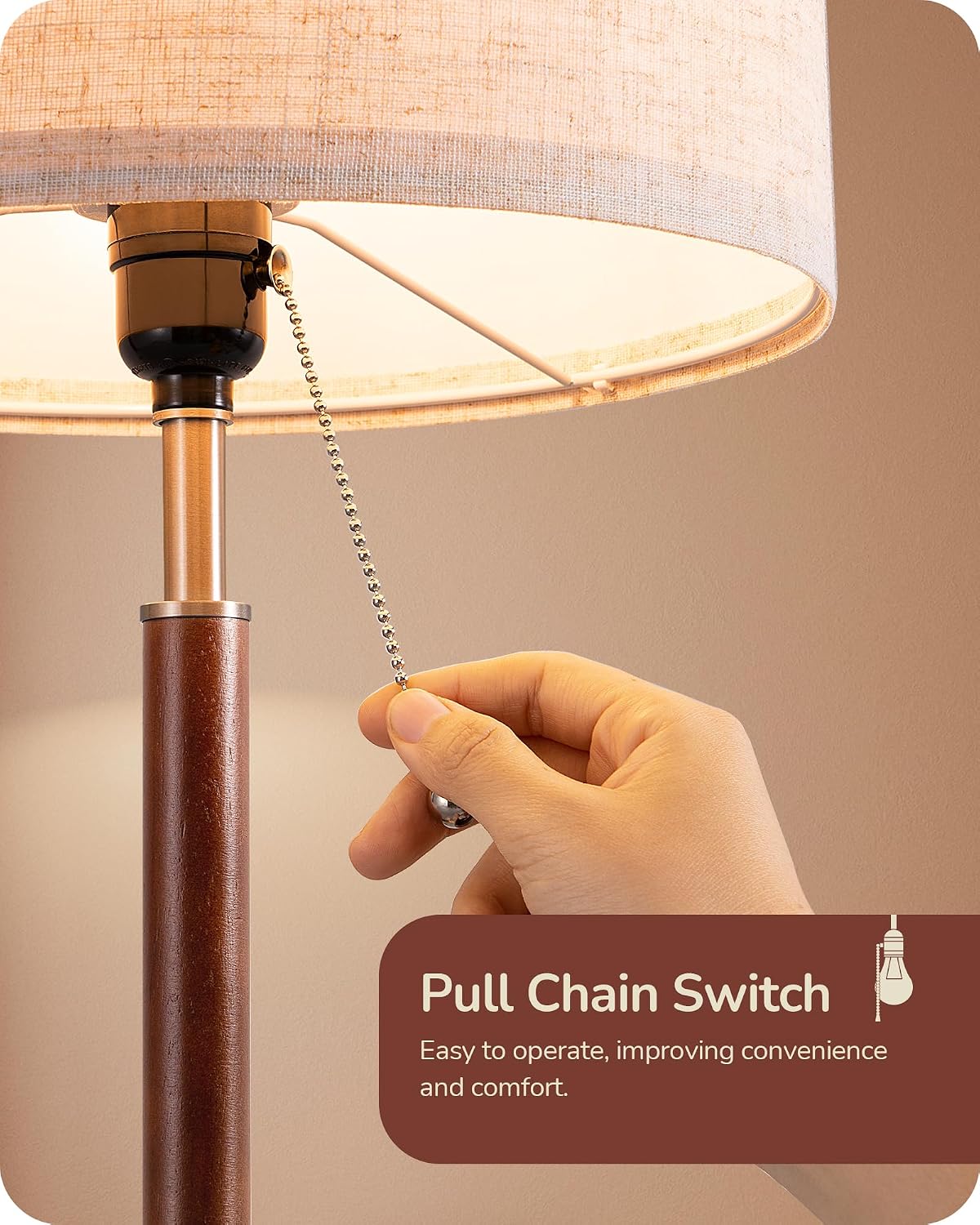 EDISHINE Mid Century Table Lamp, Pull Chain Switch, Bedroom, Living Room