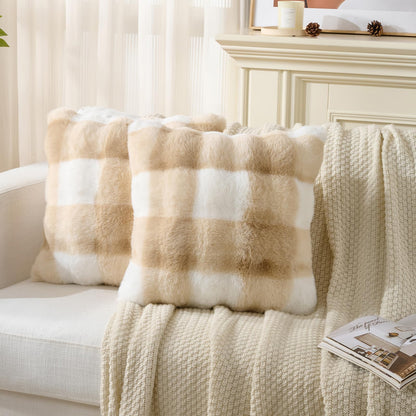 Cheetah Print Faux Fur Fluffy Pillowcases,Plush Soft Throw Pillow Covers, Fuzzy Decorative Leopard Print Pillow Cases, Furry Brown Leopard Cushion Covers for Couch Sofa-18x18 inch Set of 2