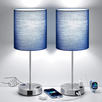 Fenmzee Touch Lamps for Bedroom Set of 2 - Dimmable, USB C+A, AC Outlet