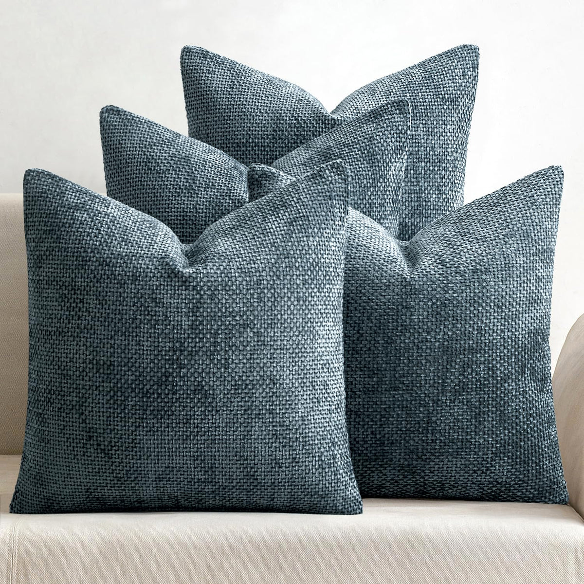 MIULEE Soft Decorative Chenille Pillow Covers Blue Series 18x18 Pack of 4