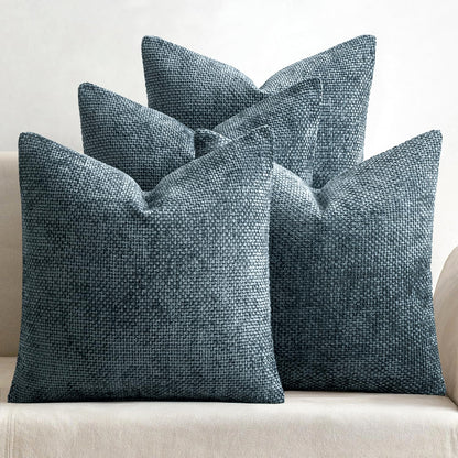 MIULEE Soft Decorative Chenille Pillow Covers Blue Series 18x18 Pack of 4