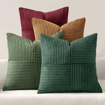 MIULEE Fall Teal Orange Decorative Throw Pillow Covers 18x18 Inch Set of 4 Boho Corduroy Striped Cushion Cases Modern Farmhouse Patchwork Pillow Cases for Couch Sofa Bedroom Home Decor