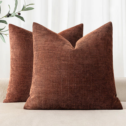 MIULEE Textured Chenille Throw Pillow Covers 20x20 Inch Taupe Grey