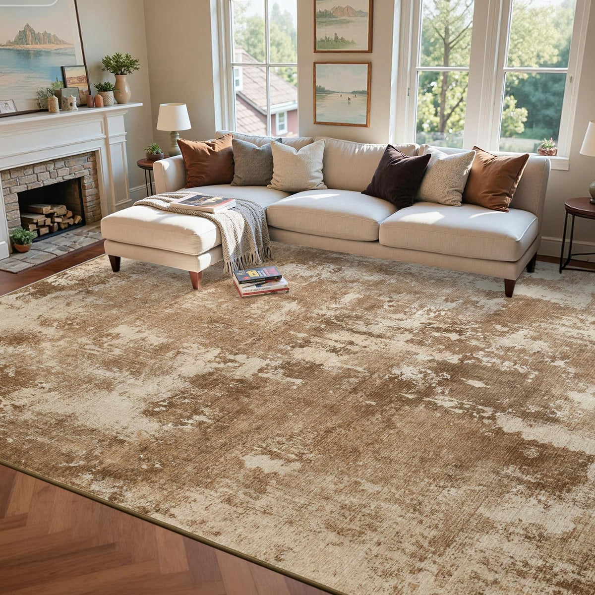 6x9 Ft Abstract Washable Area Rugs for Living Room Blue