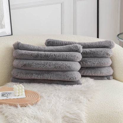 Neelvin Pink Faux Fur Cozy Soft Striped Decorative Throw Pillow Covers 18x18 inch Set of 2,Velvet Pillowcase Cushion Case for Sofa Couch