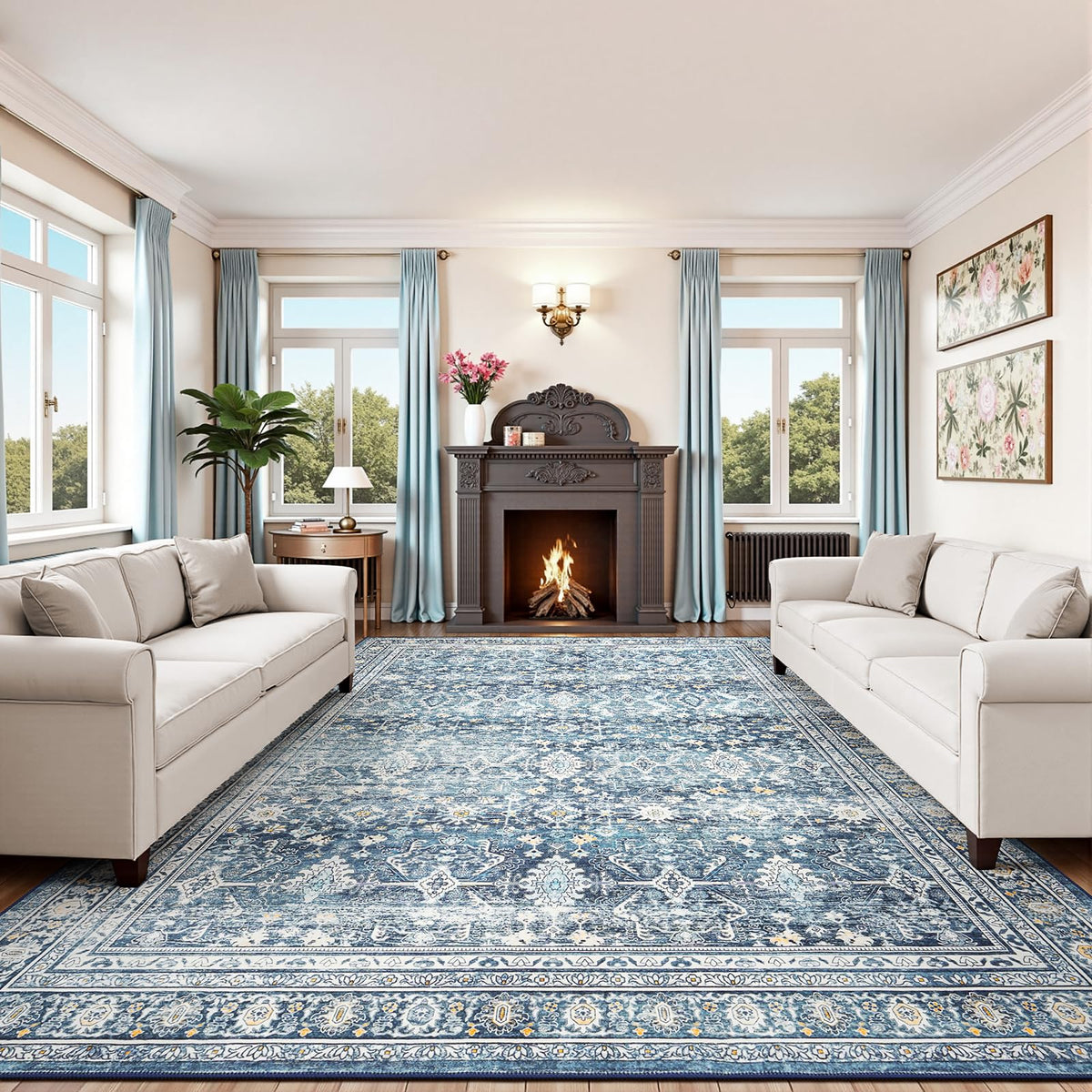 8x10 Area Rugs for Living Room Green Washable Non-Slip Large Carpet
