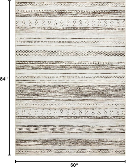 Tortania Area Rug Living Room Rugs - 5x7 Washable Large Soft Neutral Boho Moroccan Bohemian Farmhouse Rug Indoor Floor Carpet for Bedroom Under Dining Table Home Office Decor - Cream Brown