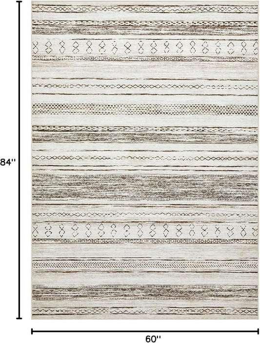 Tortania Area Rug Living Room Rugs - 5x7 Washable Large Soft Neutral Boho Moroccan Bohemian Farmhouse Rug Indoor Floor Carpet for Bedroom Under Dining Table Home Office Decor - Cream Brown