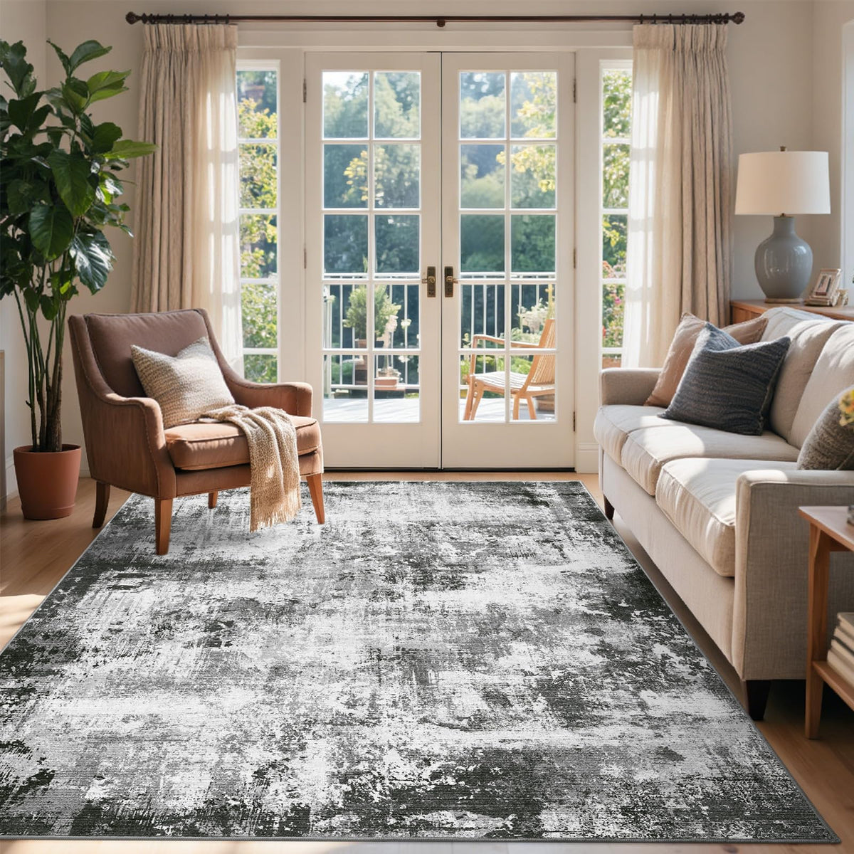 6x9 Ft Abstract Washable Area Rugs for Living Room Blue