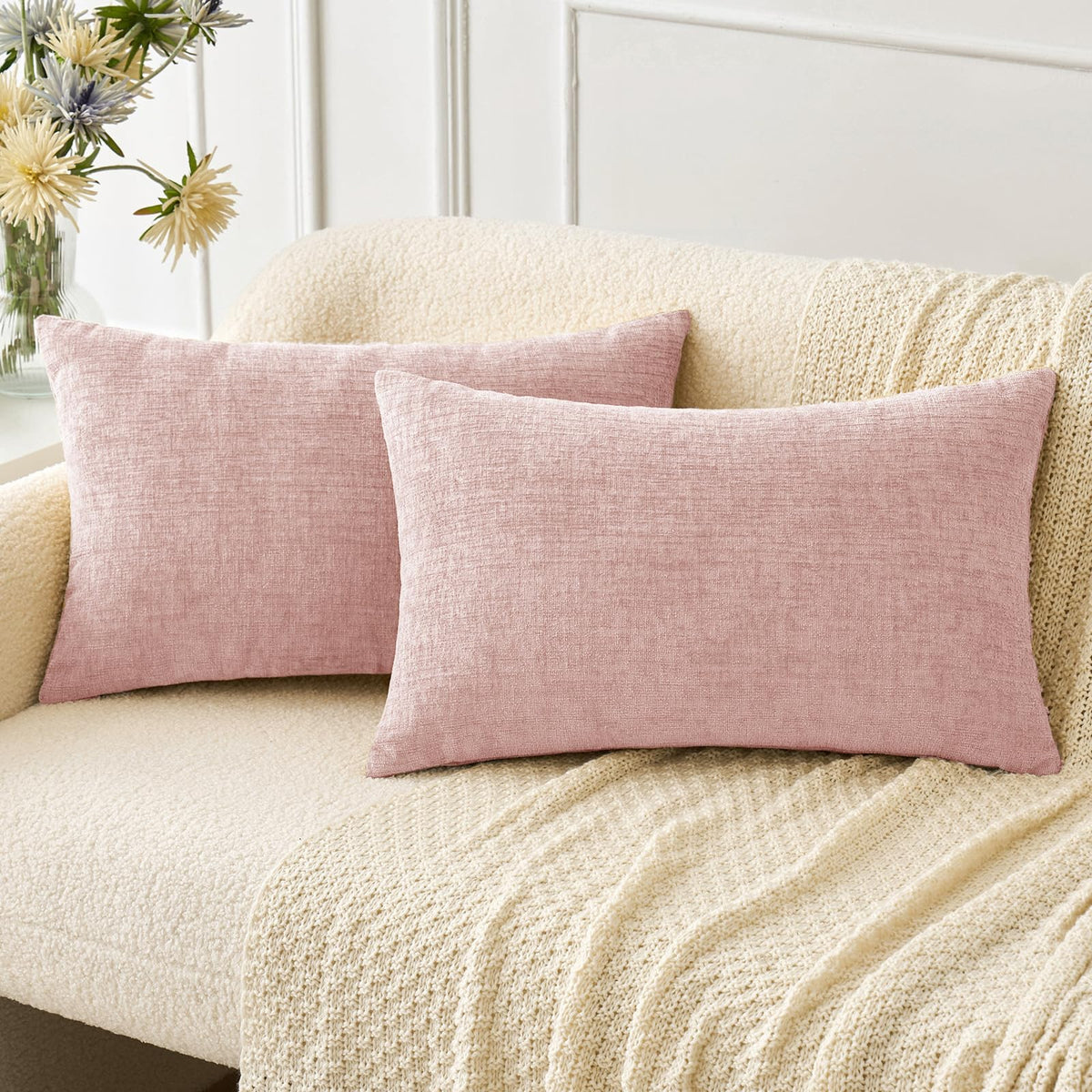 MIULEE Soft Chenille Fall Throw Pillow Covers Burnt Orange 18x18 Pack of 2