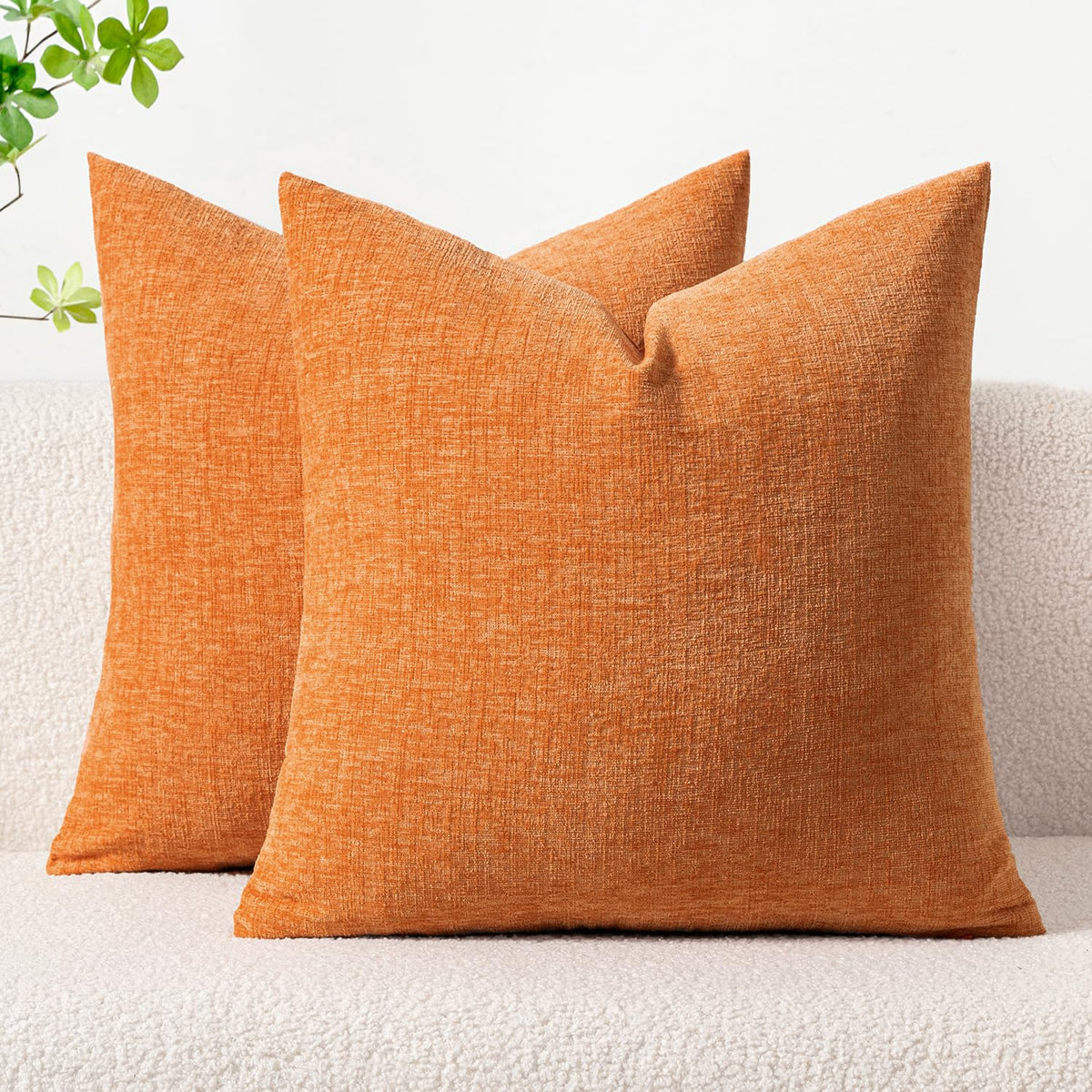 MIULEE Soft Chenille Fall Throw Pillow Covers Burnt Orange 18x18 Pack of 2