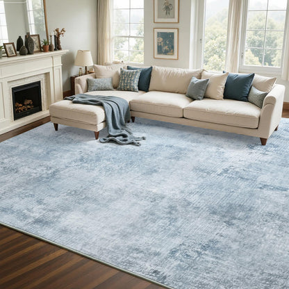 6x9 Ft Abstract Washable Area Rugs for Living Room Blue