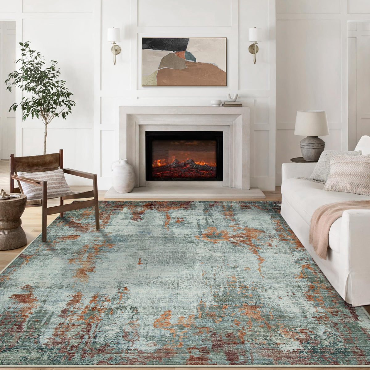 8x10 Area Rugs for Living Room Bedroom Dining Room Washable Blue Grey
