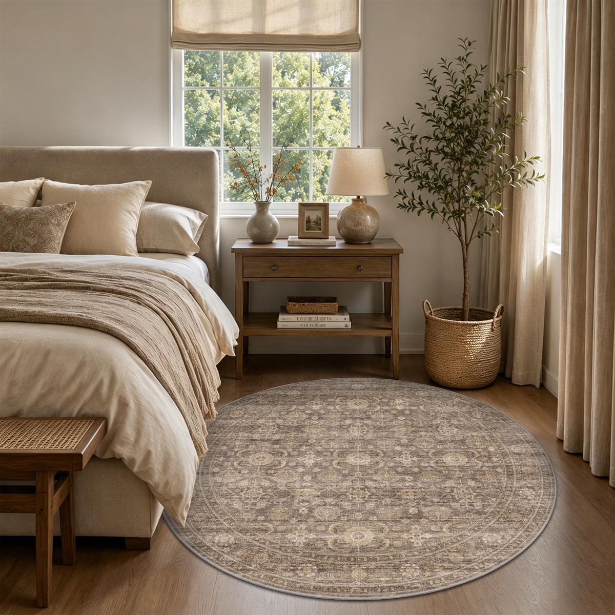 JOOJA 6x9 Brown Vintage Boho Washable Area Rug, Soft Low Pile Floor Carpet