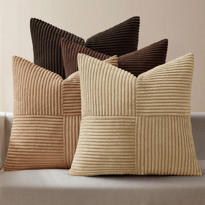 MIULEE Fall Teal Orange Decorative Throw Pillow Covers 18x18 Inch Set of 4 Boho Corduroy Striped Cushion Cases Modern Farmhouse Patchwork Pillow Cases for Couch Sofa Bedroom Home Decor