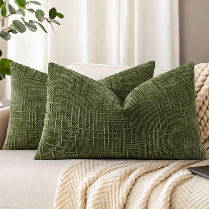 decorUhome Textured Chenille Throw Pillow Covers 18x18 Set of 2 Cream White