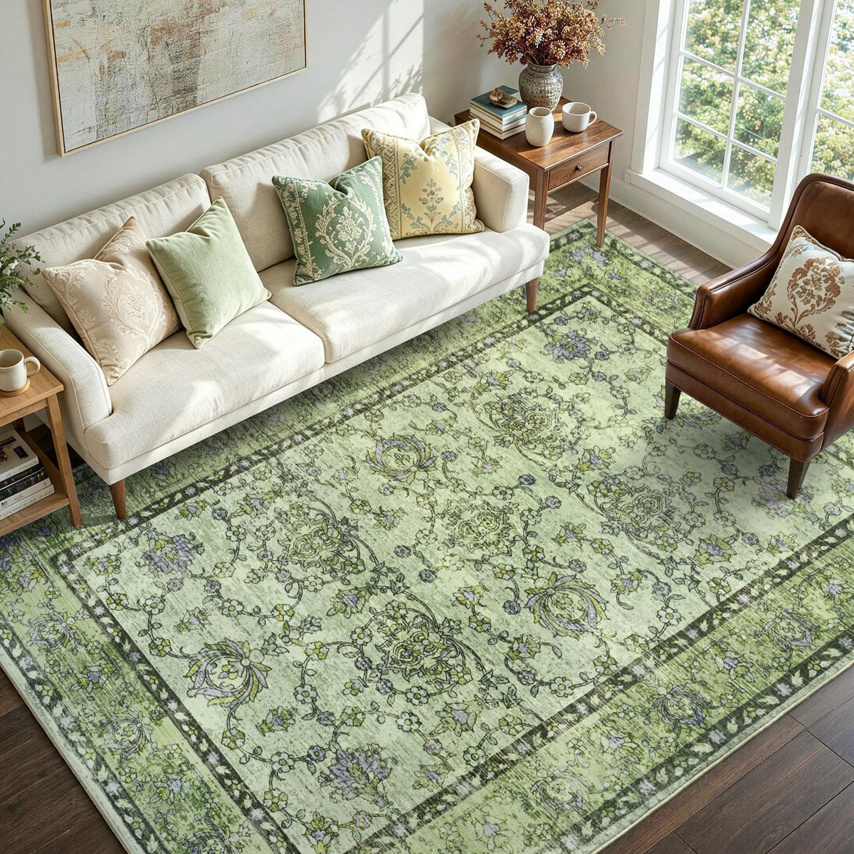 6x9 Ft Abstract Washable Area Rugs for Living Room Blue