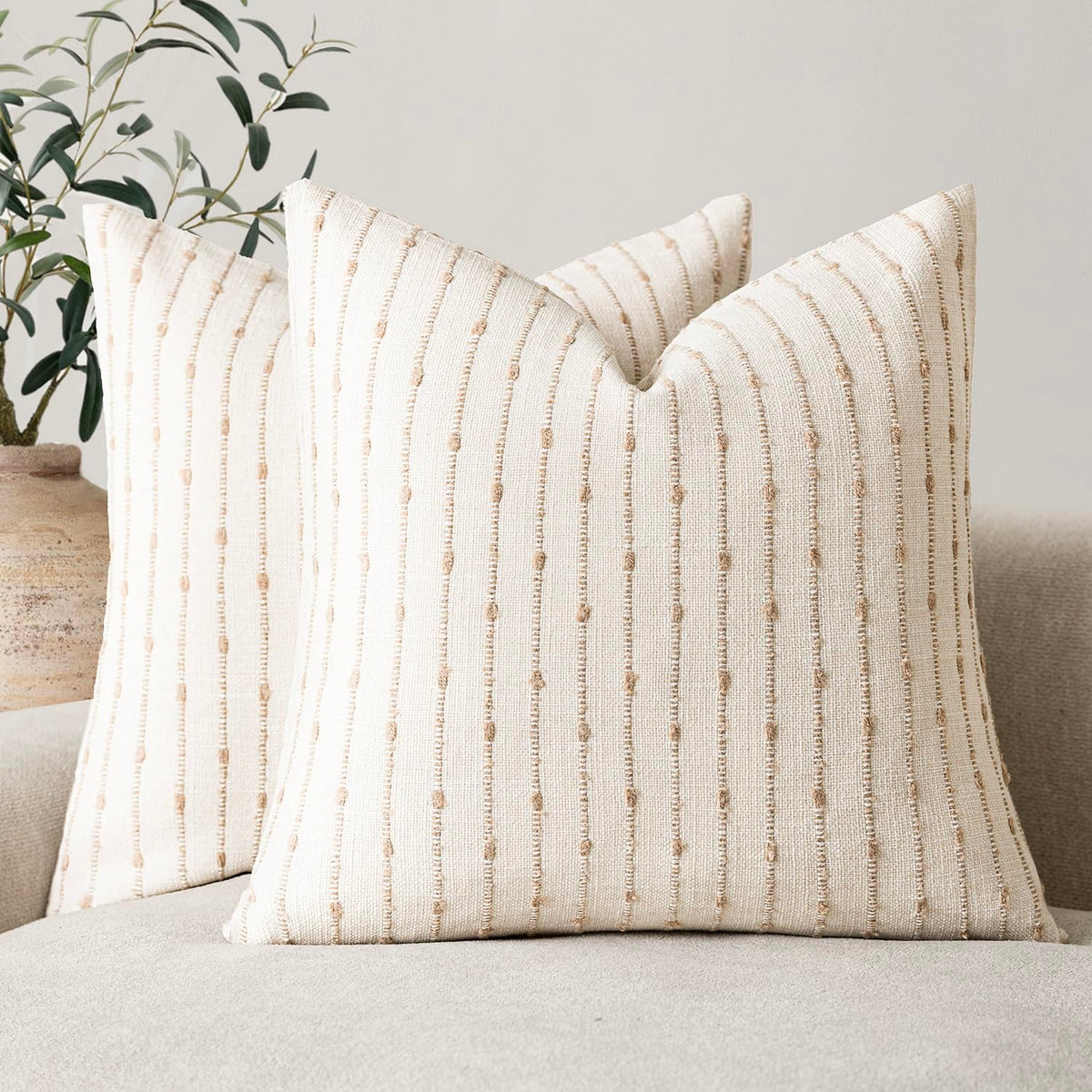 Foindtower Decorative Striped Boucle Throw Pillow Cover 18x18 Natural Beige
