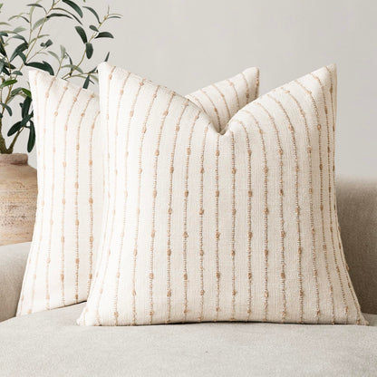 Foindtower Decorative Striped Boucle Throw Pillow Cover 18x18 Natural Beige