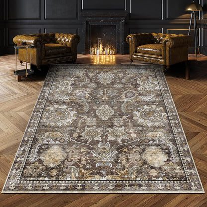 RUGSURE Washable Area Rugs - Perfect for Living Room, Bedroom, Kids Room, Nursery - Stain & Water Resistant Non-Slip, Pet & Child Friendly, Vintage Tribal Area Rugs (Green, 5' x 7')