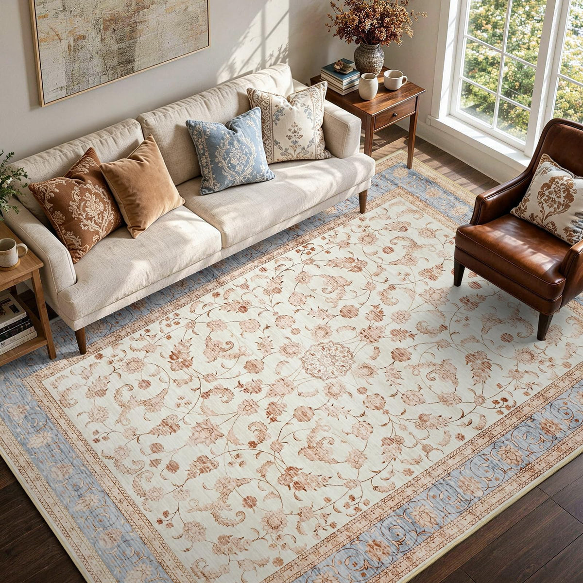 6x9 Ft Abstract Washable Area Rugs for Living Room Blue