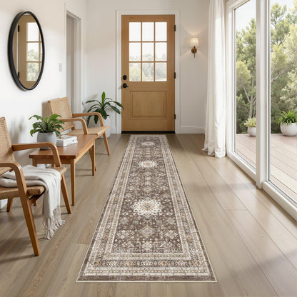 cotiled 5x7 Area Rug for Living Room, Washable, Traditional, Beige