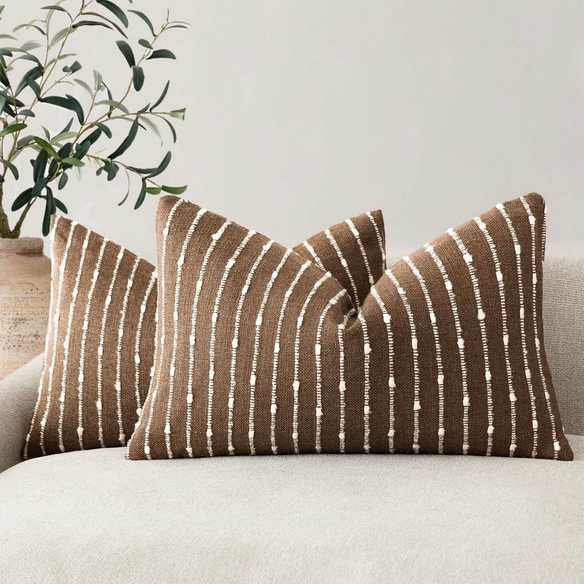 Foindtower Decorative Striped Boucle Throw Pillow Cover 18x18 Natural Beige
