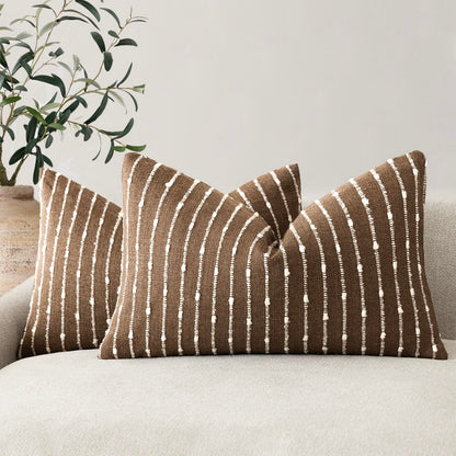 Foindtower Decorative Striped Boucle Throw Pillow Cover 18x18 Natural Beige