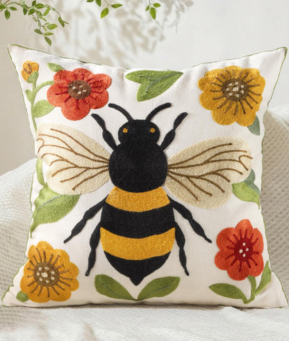 Animal Embroidered Throw Pillow Cover 18x18 Inch, Floral Birds