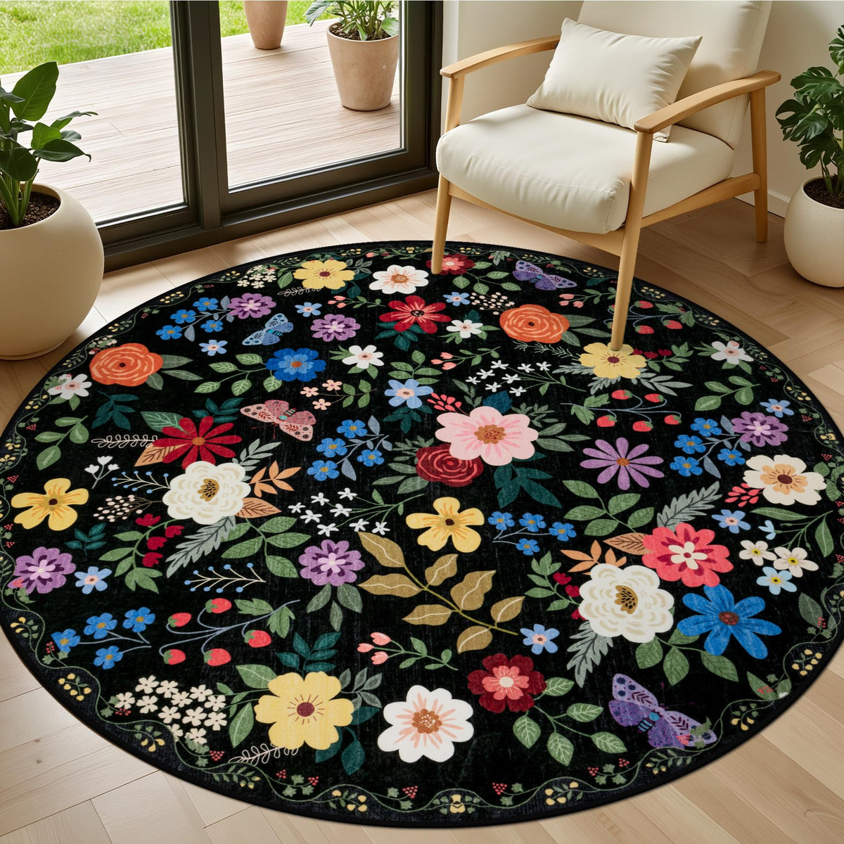 PLHXFR Area Rug Living Room: 5x7 Floral Washable Boho Carpet Dark Green