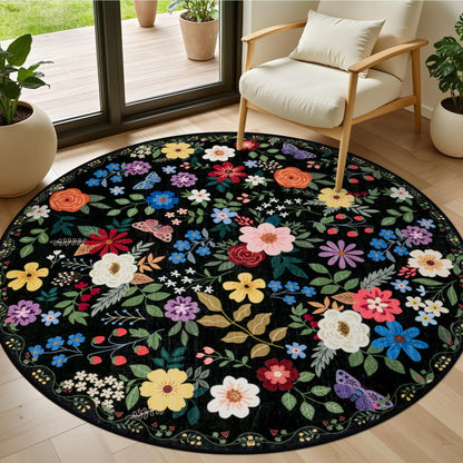 PLHXFR Area Rug Living Room: 5x7 Floral Washable Boho Carpet Dark Green